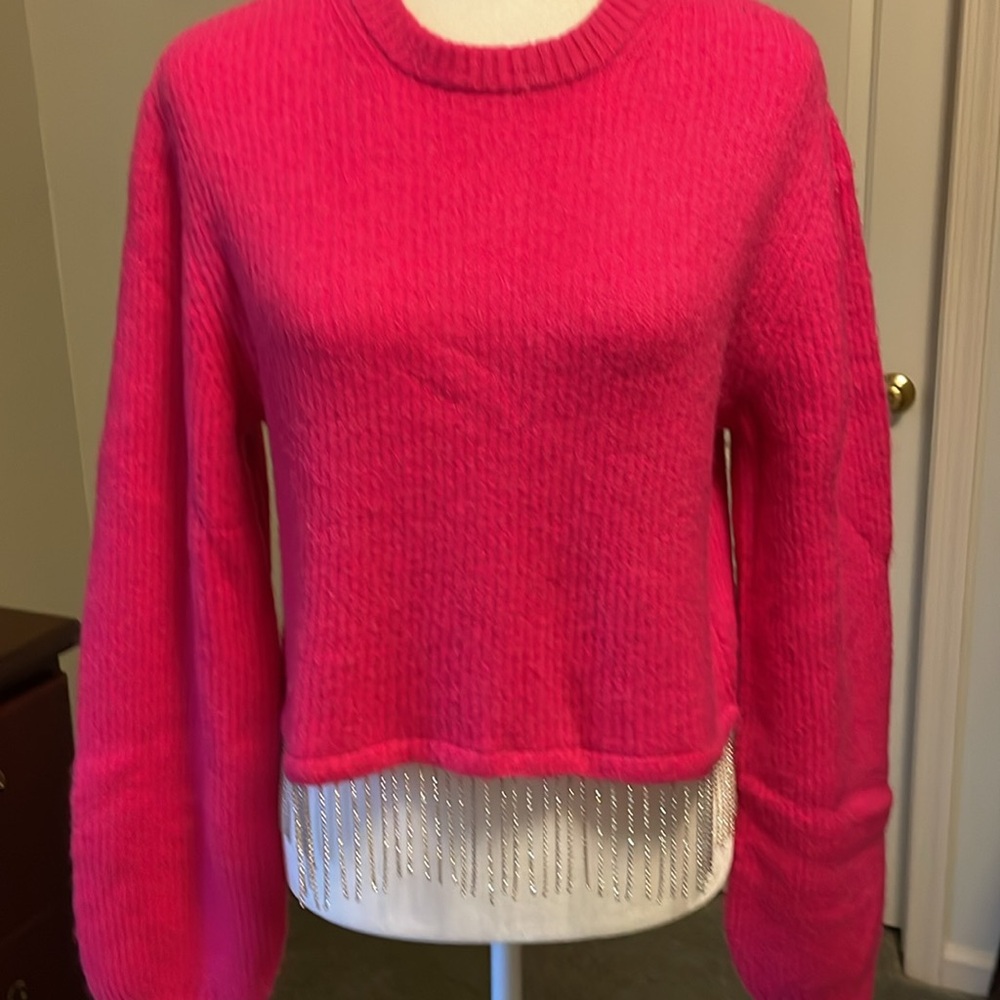 House of Harlow 1960 Mohair sweater with rhinestone dangles